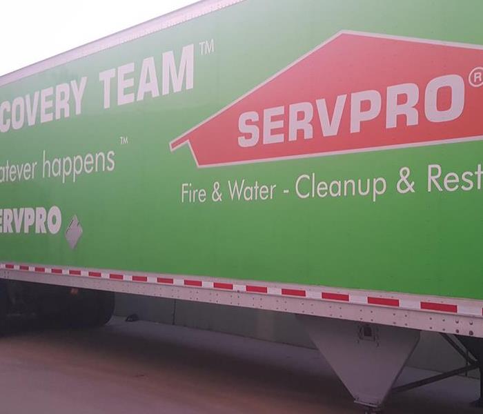 Photo is showing a green SERVPRO Disaster Recovery Team Semi-trailer